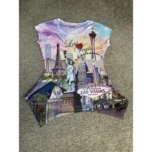Sweet Gisele Shirt Womens XL Multicolor Las Vegas Rhinestone Tunic Cap Sleeve